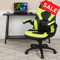 Flash Furniture CH-00095-GN-GG X10 Gaming Chair Racing Office Ergonomic Computer PC Adjustable Swivel Chair with Flip-up Arms, Neon Green/Black LeatherSoft